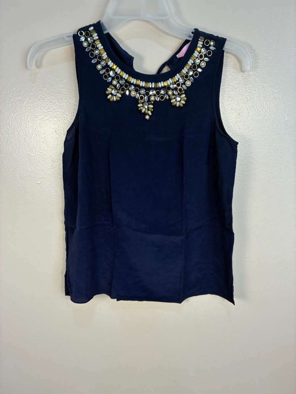 Lily Pulitzer 100% Silk Embellished Pearl Rhinestone Beaded Blouse Tank Top